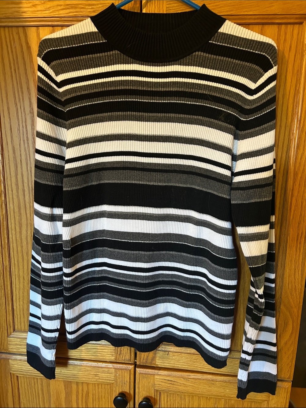 Northern Reflections Black, White & Gray Striped Sweater